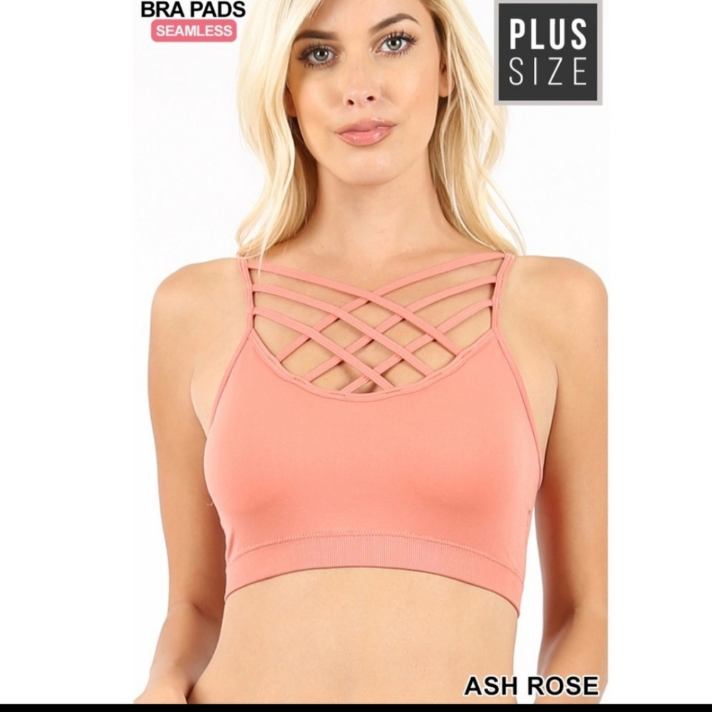 NEW! PLIS TRIPLE CRISS CROSS BRALETTE IN ASH ROSE SZ 2X/3